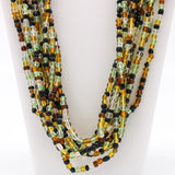 27" Brown, Yellow, Clear and Green Glass Bead Necklace (Dozen)