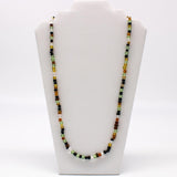 27" Brown, Yellow, Clear and Green Glass Bead Necklace (Dozen)