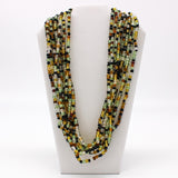 27" Brown, Yellow, Clear and Green Glass Bead Necklace (Dozen)