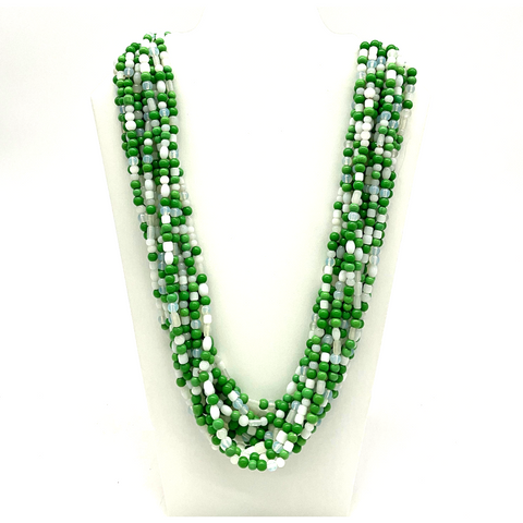 27" White and Green Glass Bead Necklace (Dozen)