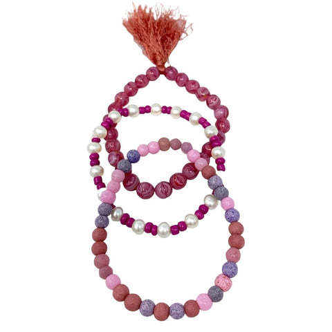 7" Hot Pink and Light Pink Glass Bead Bracelet  (Dozen)