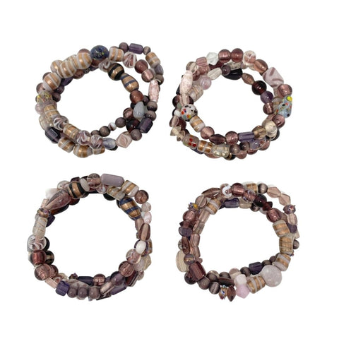 7" Multi Shades of Purple Glass Bead Bracelet (Dozen)