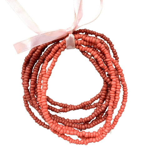 7" Red and Light Pink Glass Bead Bracelet (Dozen)