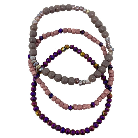 7" Purple and Pink Glass Bead Bracelet (Dozen)