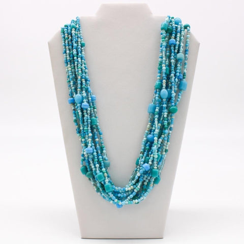 27" Turquoise and Blue Glass Bead Necklace (Dozen)