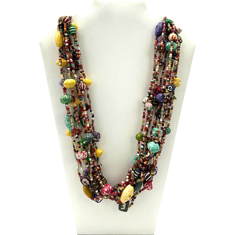 27" Multi Color Glass and Clay Bird Bead Necklace (Dozen)