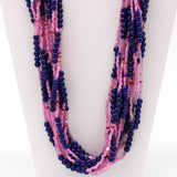 27" Blue and Mauve Glass Bead Necklace (Dozen)