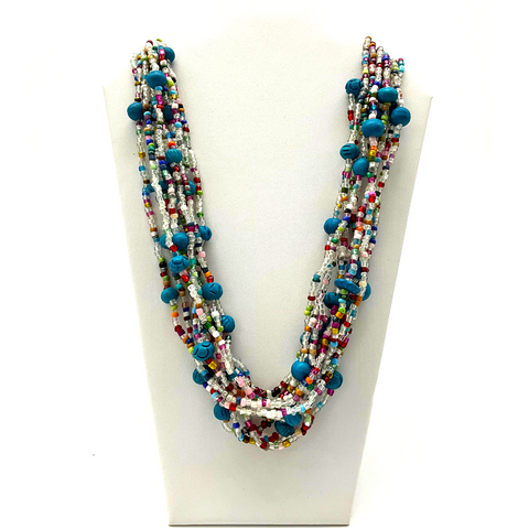 27" Multi Glass & Bone Beads Necklace (Dozen)