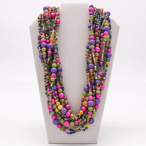 27" Multi Color Glass Bead Necklace (Dozen)