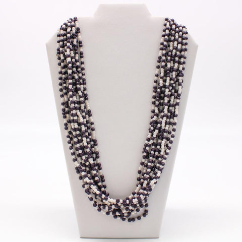 27" Purple White Glass Beads Necklace (Dozen)