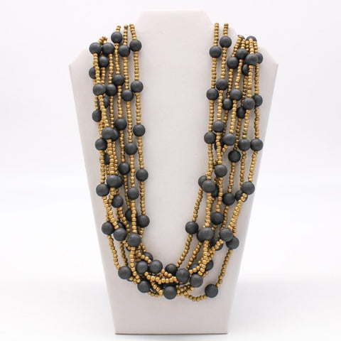 36" Black & Gold Bead Necklace (Dozen)