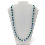 27" Blue & Green & Clear Square Glass Bead Necklace (Dozen)