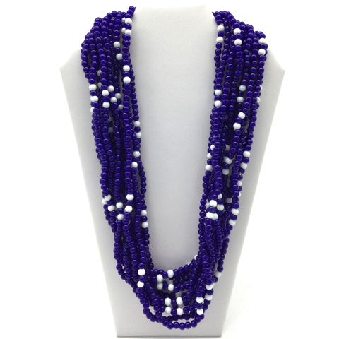 27" Blue & White Pattern Glass Bead Necklace (Dozen)