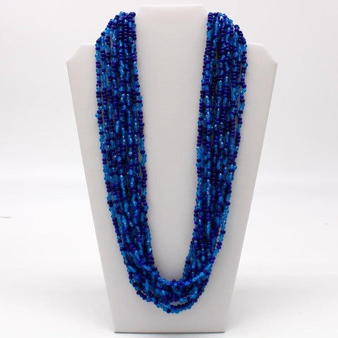 27" Mixed Blue Glass Bead Necklace (Dozen)