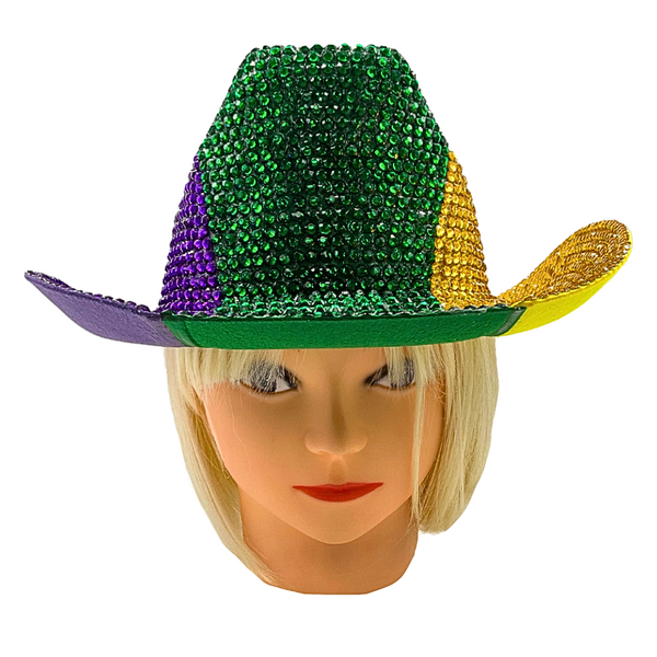 Purple, Green, and Gold Mardi Gras Rhinestone Cowboy Hat  display picture 3