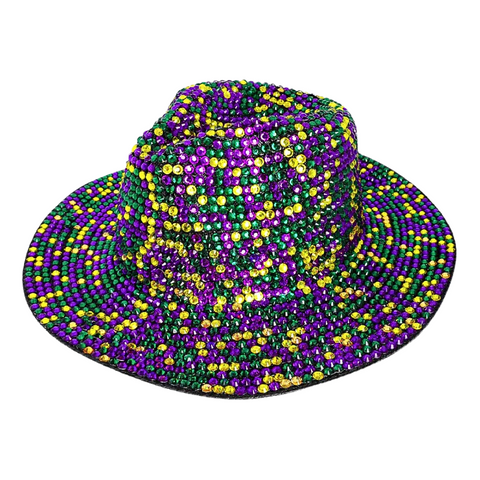 Mardi Gras Rhinestone Wide Brim Fedora Hat (Each)