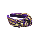 Purple and Gold Team Stripe Sequin Knotted Headband (Each)