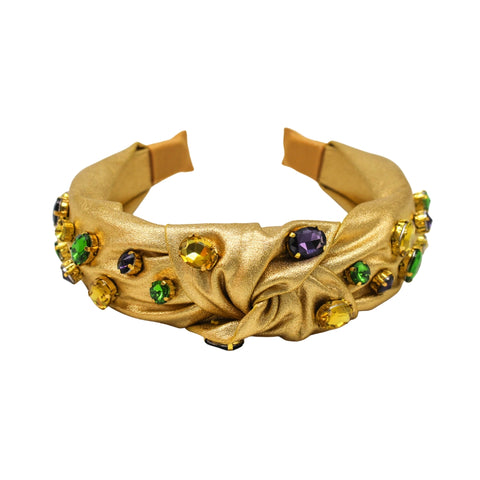 Gold Knot Headband with Purple, Green, and Yellow Oval Stones (Each)