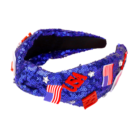 American Flag and USA Embellished Sequin Knot Headband (Each)