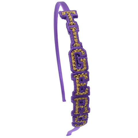 Purple and Gold Tigers Rhinestone Kids Headband (Each)