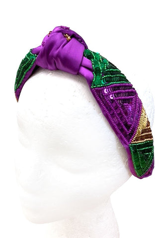 Purple Mardi Gras Sequin Bead Knot Headband (Each)