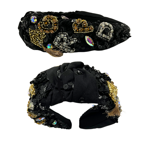 Black Sequin Grad Headband (Each)