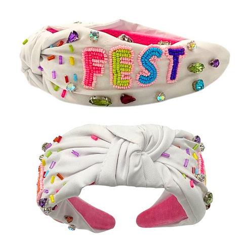 White Fest Jeweled Headband (Each)