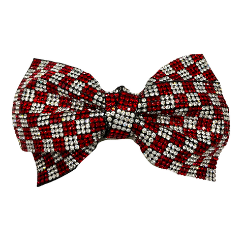 Red & Silver Rhinestone Checkered Hair Bow (Each)