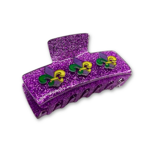 Purple Mardi Gras Fleur de Lis Hair Clip (Each)
