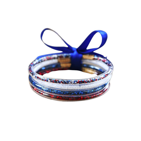 Red, White and Blue Confetti Sequin Tube Bangles (Pack of 4)