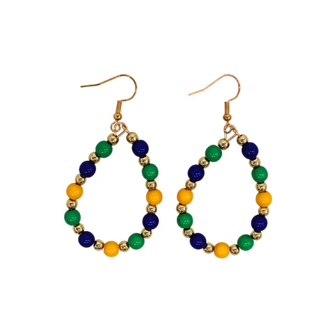 Purple, Green, and Gold Round Ball Earrings (Pair)