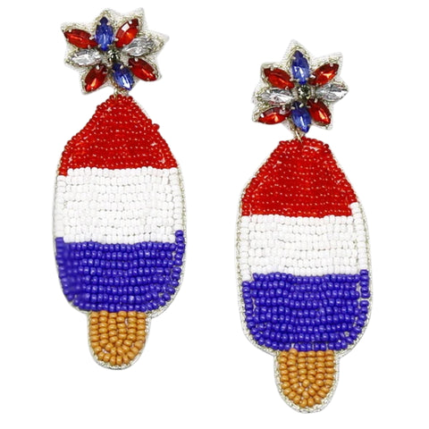 Popsicle American Flag Pattern Seed Beaded Earrings (Pair)