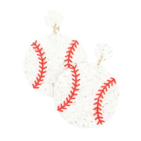 Baseball Sequin Felt Back Dangle Earrings (Pair)