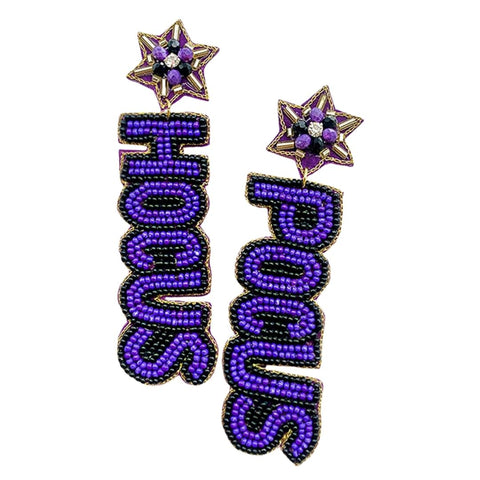 "Hocus Pocus" Purple Seed Beaded Felt Back Dangle Earrings (Pair)