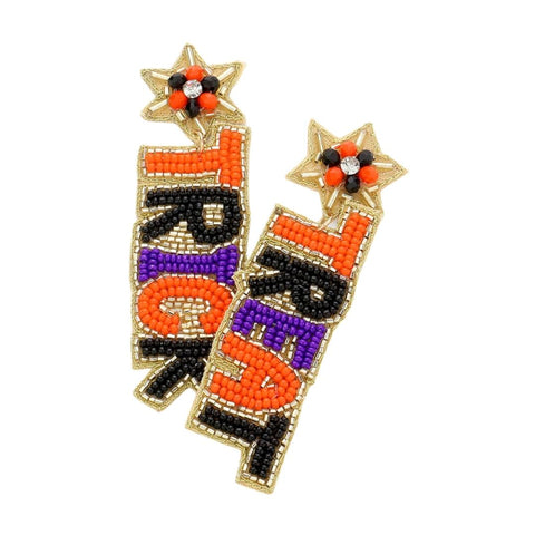 Trick, Treat Seed Beaded Felt Back Dangle Earrings (Pair)