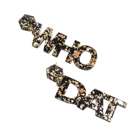Black and Gold Who Dat Acrylic Earrings (Pair)