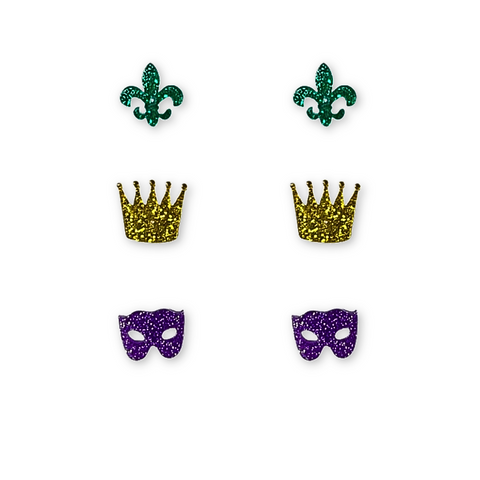 Mardi Gras Icons Stud Earrings Set (Pair)