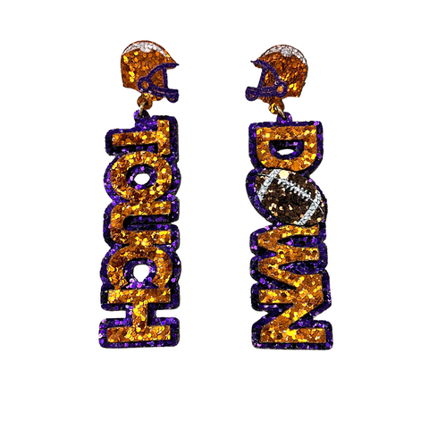 Purple and Orange College Football Touchdown Glitter Drop Earrings (Pair)