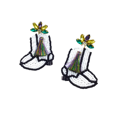 Mardi Gras Boots Seed Bead Drop Earrings (Pair)