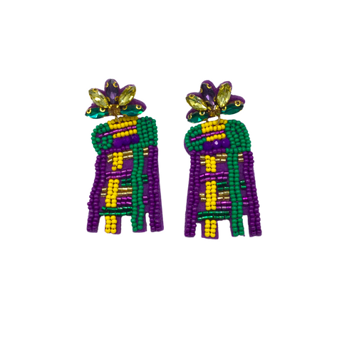 Mardi Gras Ladder Seed Bead Drop Earrings (Pair)