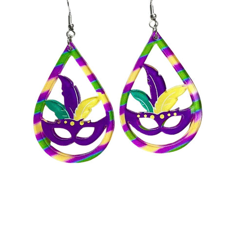 Mardi Gras Mask Tear Drop Acrylic Earring (Pair)