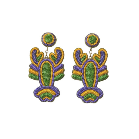 Mardi Gras Crawfish Seed Beaded Earrings (Pair)