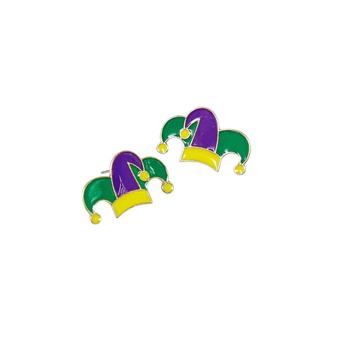 Mardi Gras Jester Hat Enamel Stud Earrings (Pair)