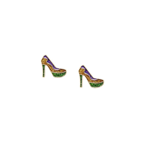Mardi Gras Stiletto Shoe Glitter Stud Earrings (Pair)