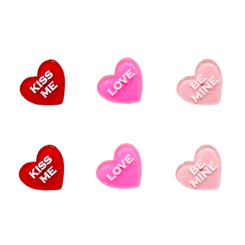 Glitter Conversation Heart Resin Stud Earring Set - Multi (Each)