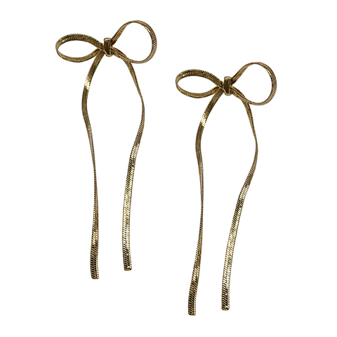 Gold Bow Dangle Earrings (Pair)