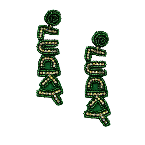 Green Beaded Lucky Earrings (Pair)