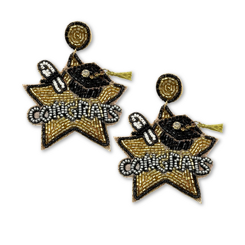 Black and Gold Graduation Congrats Earrings (Pair)