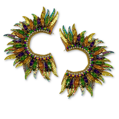 Mardi Gras Sequin Curve Earrings (Pair)