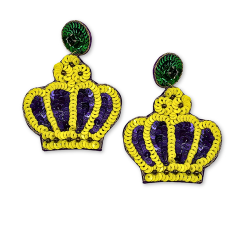 Mardi Gras Crown Sequin Earrings (Pair)